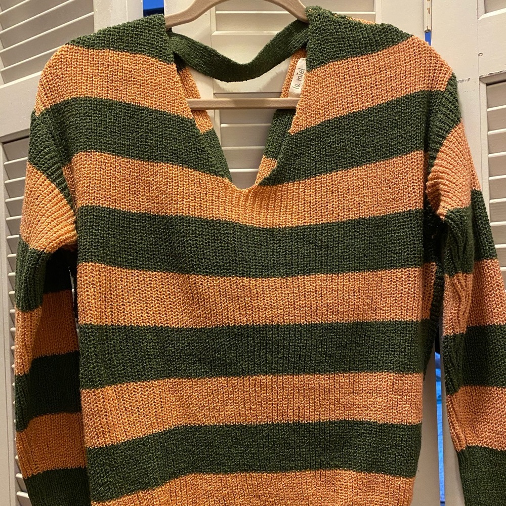 Olive and rust colored La Miel sweater.
